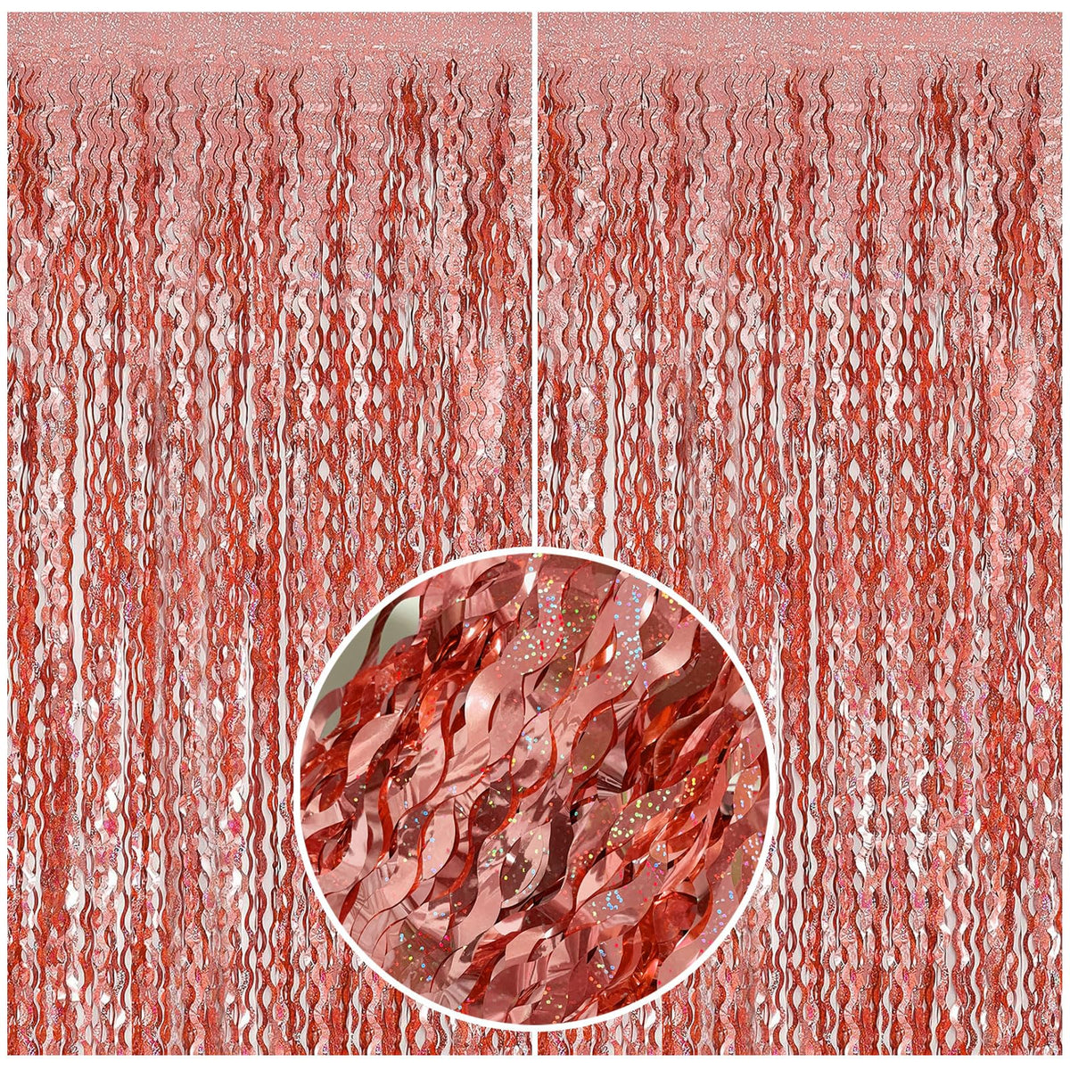 Wavy Metallic Tinsel Fringe Backdrop Curtain for Parties