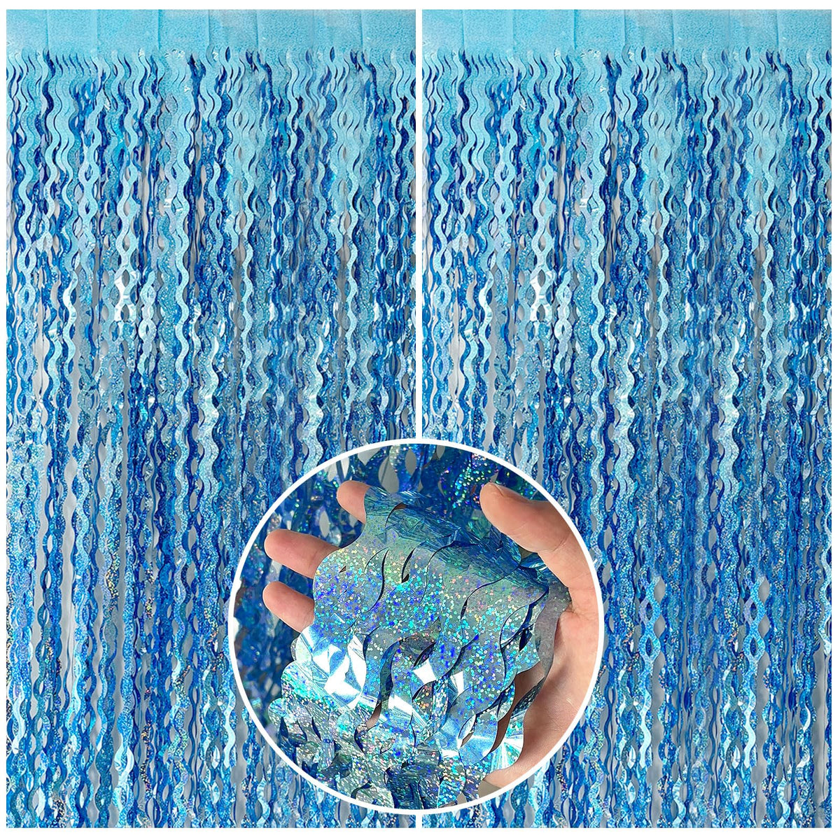 Wavy Metallic Tinsel Fringe Backdrop Curtain for Parties