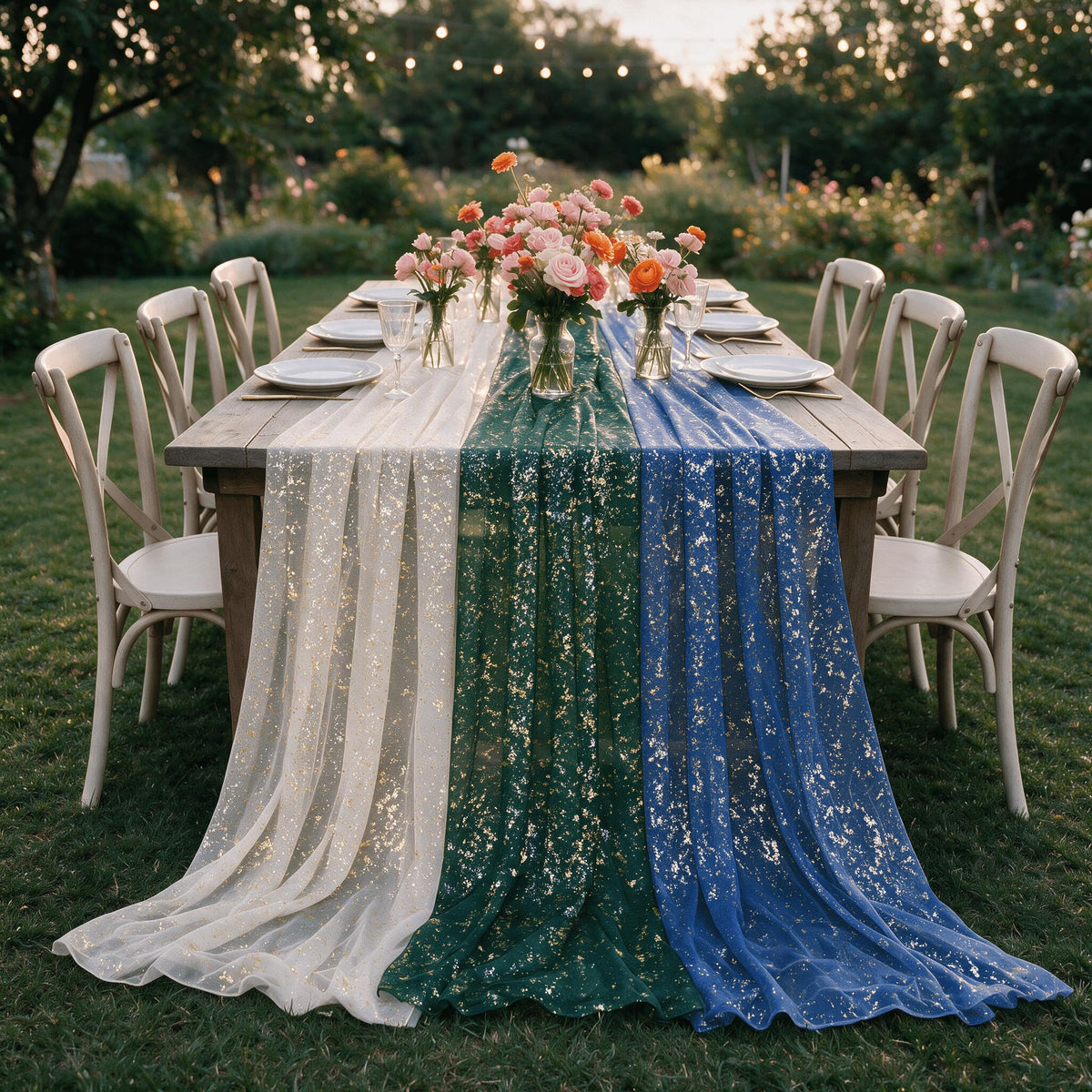 Metallic Foil Gauze Table Runner for Party Decor