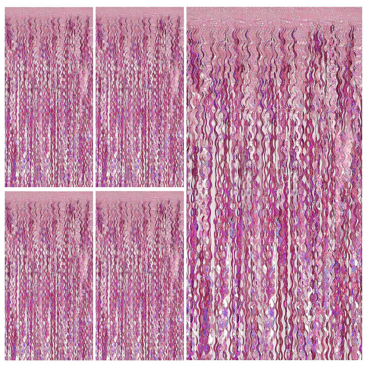 Wavy Metallic Tinsel Fringe Backdrop Curtain for Parties