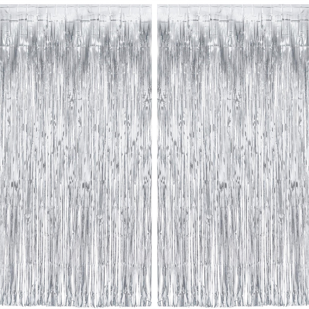 2-Pack Foil Fringe Backdrop Curtains for Party Events